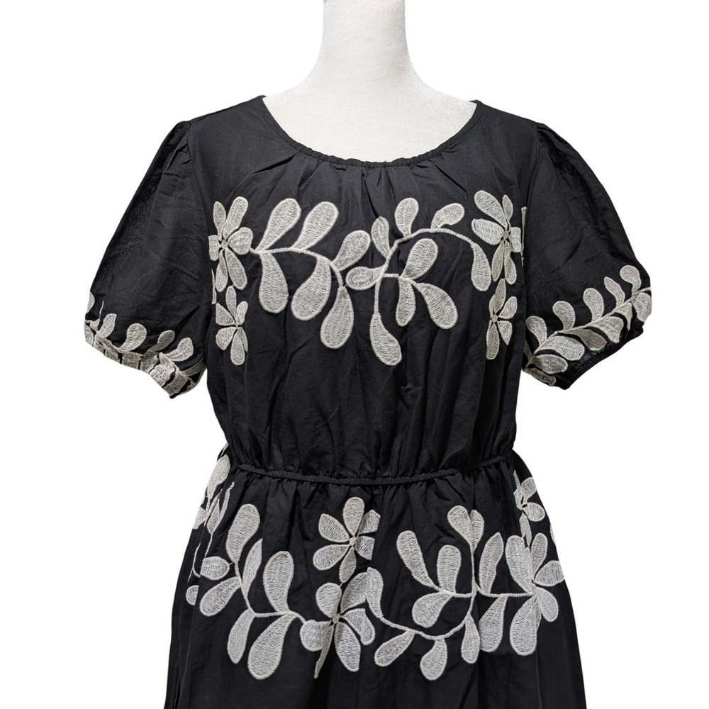 NWT Black Cotton Embroidered Floral Boho‎ Cottage Mini Dress 1X Sapphire